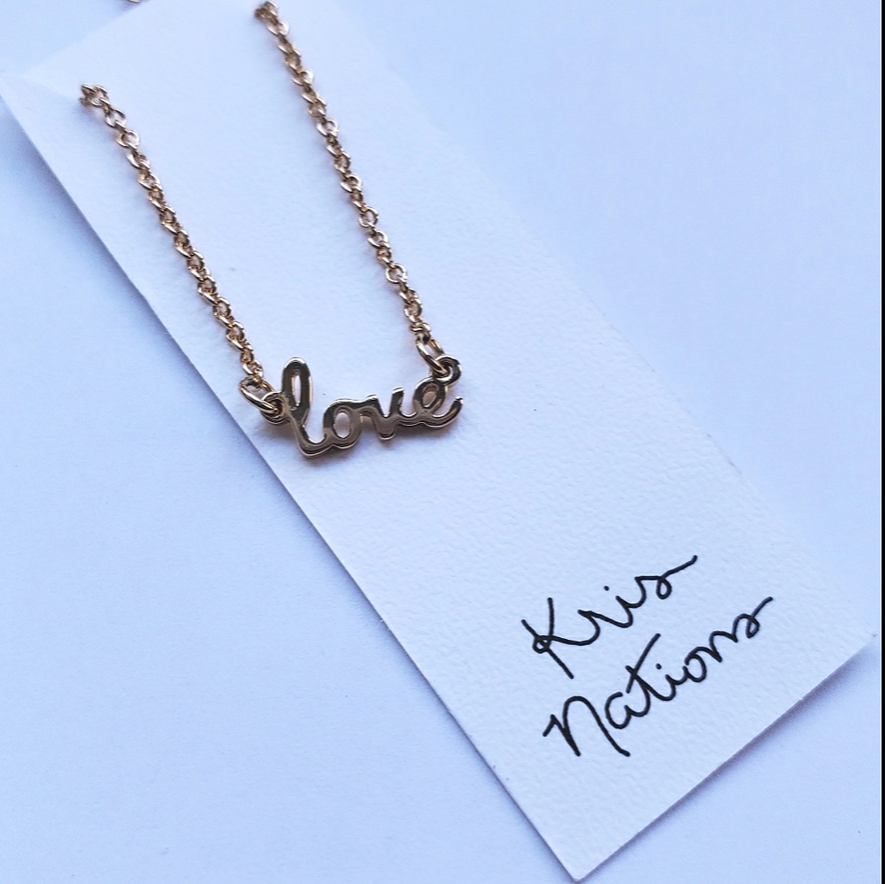 Love Script Necklace 18K Gold Overlay
